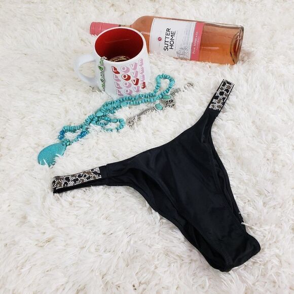 Victoria's Secret Other - VS Black Bling Crystals Cheetha Print BRAZILIAN